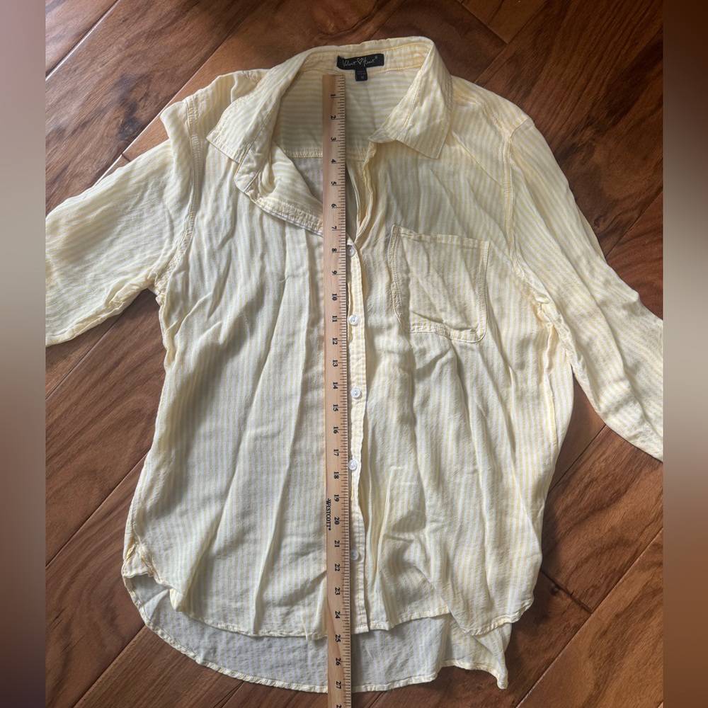 Yellow and White Striped Button up Blouse - Picture 7 of 8